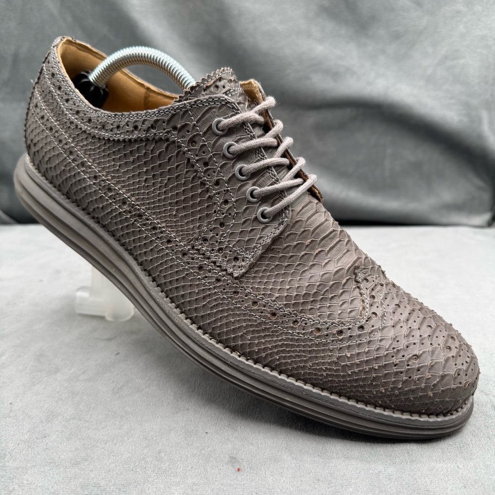 Cole Haan LunarGrand Long Wingtip Oxford Men’s 10.5 Gray Embossed Dress Shoes